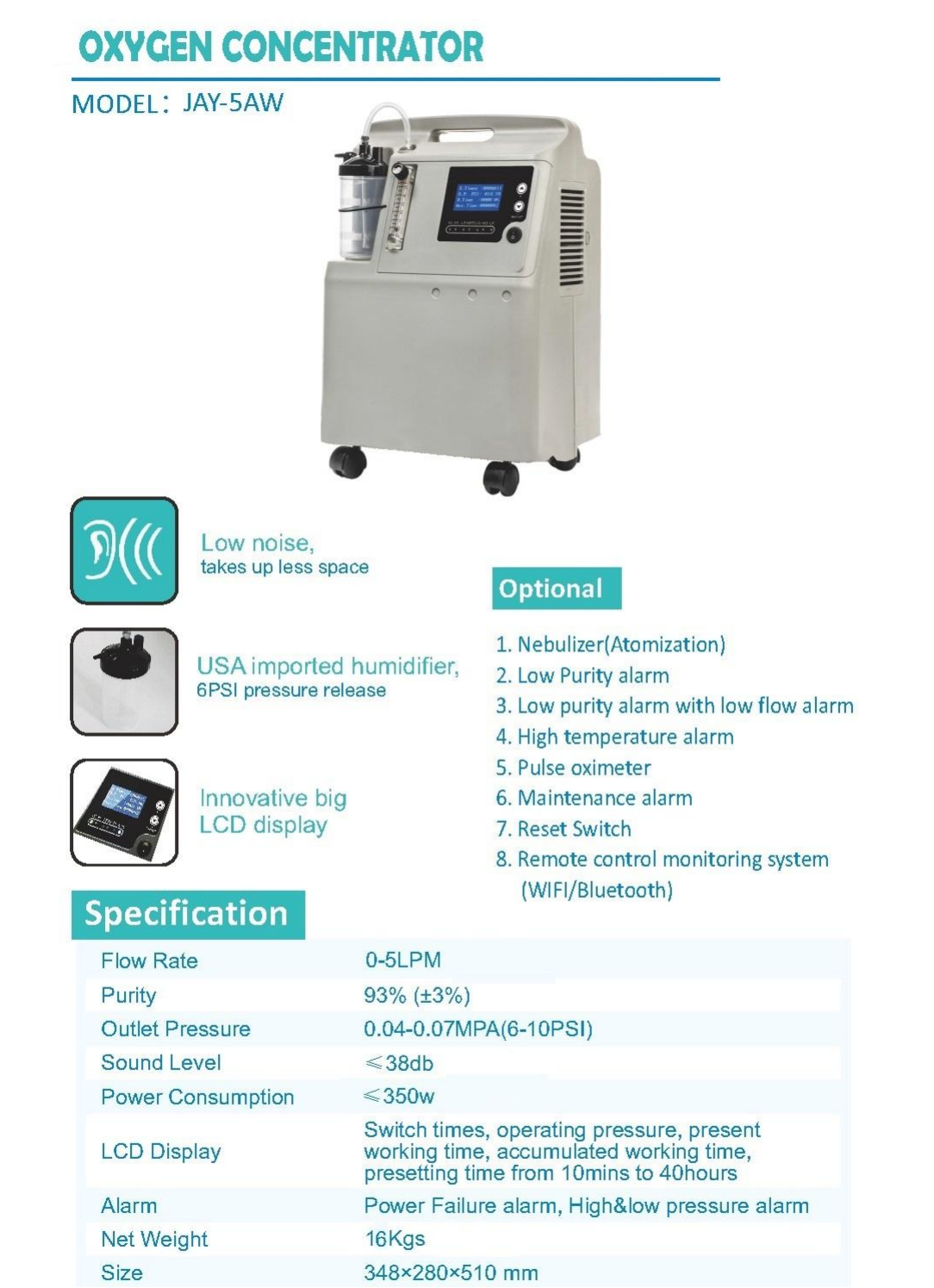 Dispositivo de concentrador de oxig&ecirc;nio 5 l_aucma Jay-5aw